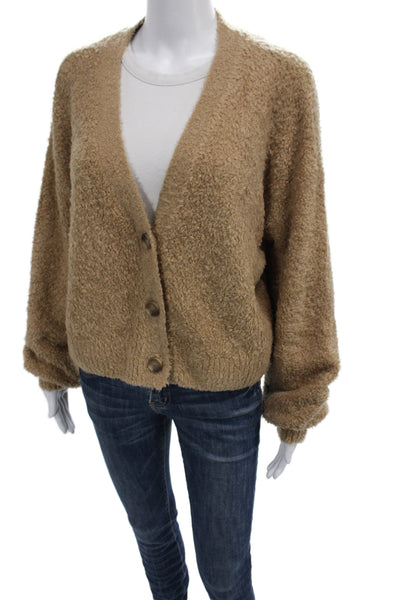 Le Ore Unisex Cardigan Tan V-Neck Button Long Sleeve Wool Blend Size M