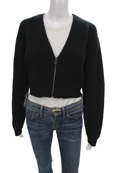 Zara Unisex Black Full Zip Cardigan Acrylic Wool V-Neck Size S