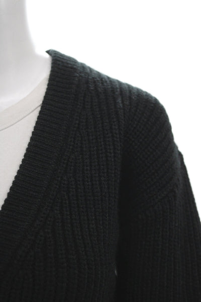 Zara Unisex Black Full Zip Cardigan Acrylic Wool V-Neck Size S