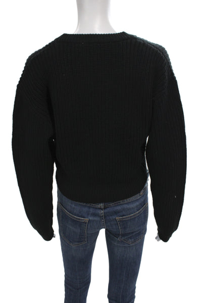 Zara Unisex Black Full Zip Cardigan Acrylic Wool V-Neck Size S