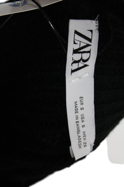 Zara Unisex Black Full Zip Cardigan Acrylic Wool V-Neck Size S