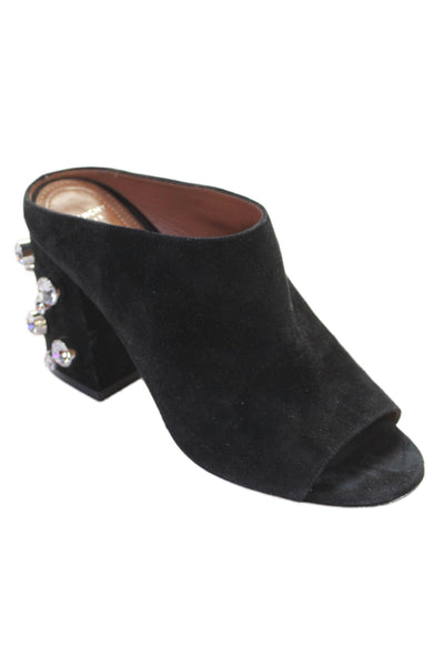 Givenchy Womens Crystal Black Heel Suede Slide Sandals Black Size 36.5
