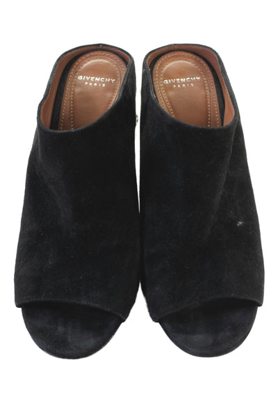 Givenchy Womens Crystal Black Heel Suede Slide Sandals Black Size 36.5