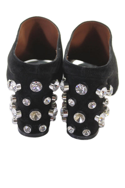 Givenchy Womens Crystal Black Heel Suede Slide Sandals Black Size 36.5
