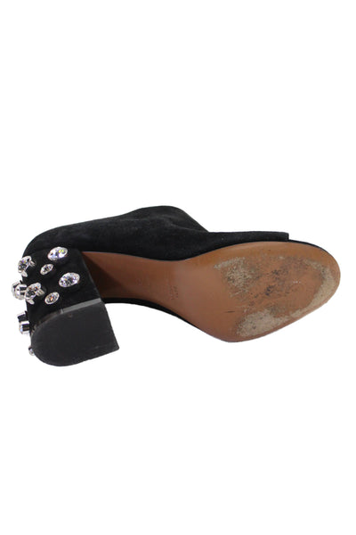 Givenchy Womens Crystal Black Heel Suede Slide Sandals Black Size 36.5