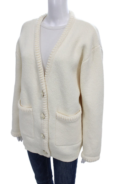 Endless Rose Unisex Cardigan White V-Neck Long Sleeve Solid Size S