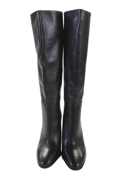 Zara Womens Leather Pull On Knee High Boots Black Size 41 11
