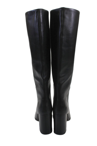 Zara Womens Leather Pull On Knee High Boots Black Size 41 11