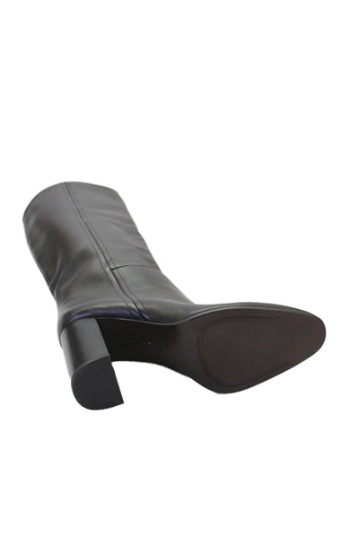 Zara Womens Leather Pull On Knee High Boots Black Size 41 11