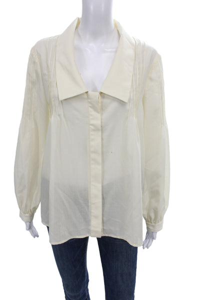 Tuckernuck Women Collared Long Sleeve Beige Wool Blend Blouse Size L