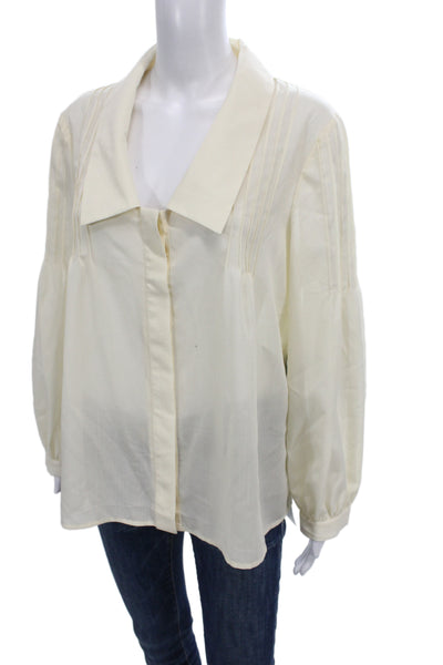 Tuckernuck Women Collared Long Sleeve Beige Wool Blend Blouse Size L