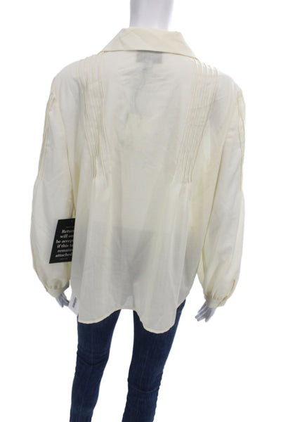 Tuckernuck Women Collared Long Sleeve Beige Wool Blend Blouse Size L