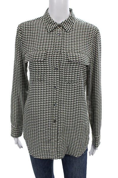 Equipment Womens Black Silk Collared Long Sleeve Blouse Size S