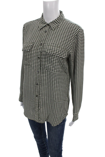 Equipment Womens Black Silk Collared Long Sleeve Blouse Size S