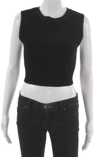 Babaton Women Cropped Tank Sleeveless Black Crew Neck 99% Nylon Size M
