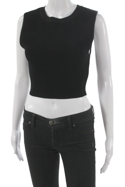 Babaton Women Cropped Tank Sleeveless Black Crew Neck 99% Nylon Size M