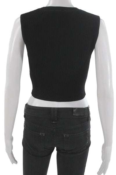 Babaton Women Cropped Tank Sleeveless Black Crew Neck 99% Nylon Size M
