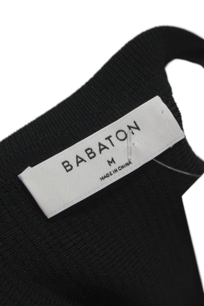 Babaton Women Cropped Tank Sleeveless Black Crew Neck 99% Nylon Size M