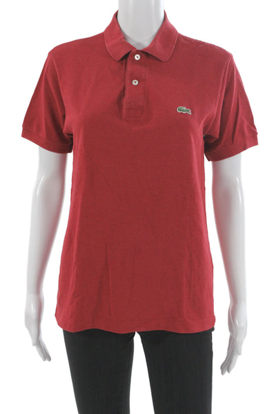 Lacoste Womens Red Cupro Short Sleeve Collared Polo Size XS