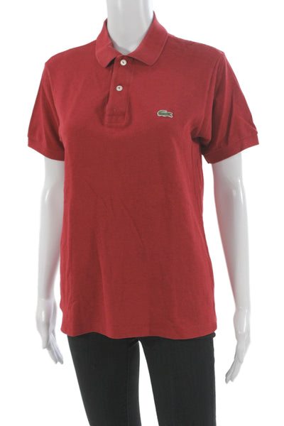 Lacoste Womens Red Cupro Short Sleeve Collared Polo Size XS