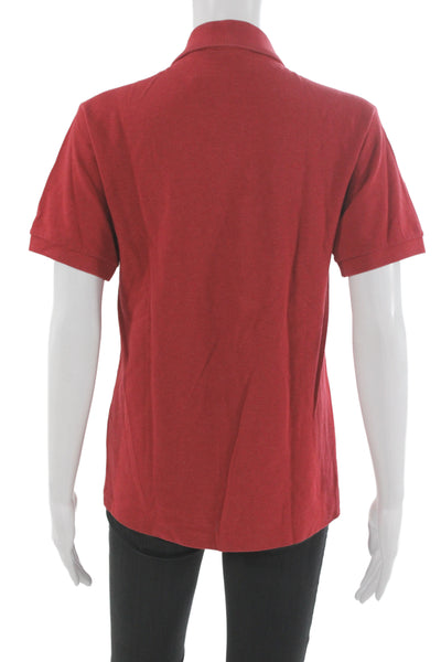 Lacoste Womens Red Cupro Short Sleeve Collared Polo Size XS