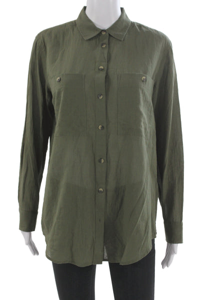 Club Monaco Women Basic Button-Up Green Collared Long Sleeve Lace Size S