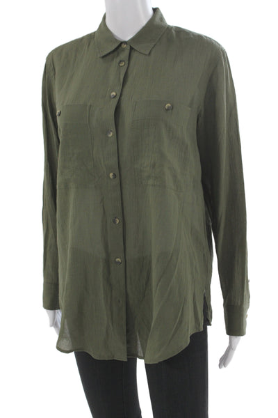Club Monaco Women Basic Button-Up Green Collared Long Sleeve Lace Size S