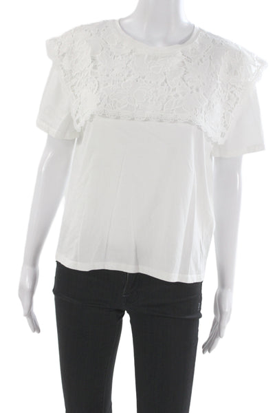 Zara Women Basic T-Shirt White Crew Neck Short Sleeve Polyester Size M