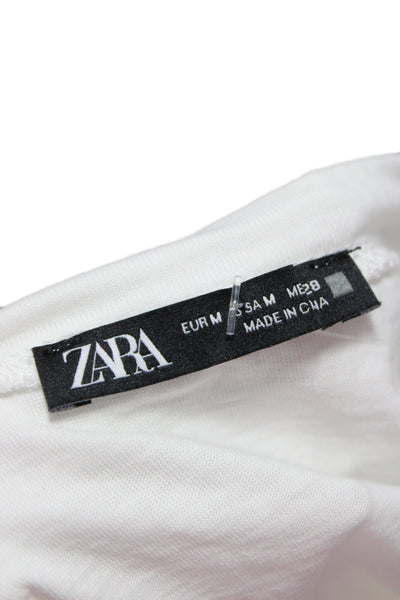 Zara Women Basic T-Shirt White Crew Neck Short Sleeve Polyester Size M