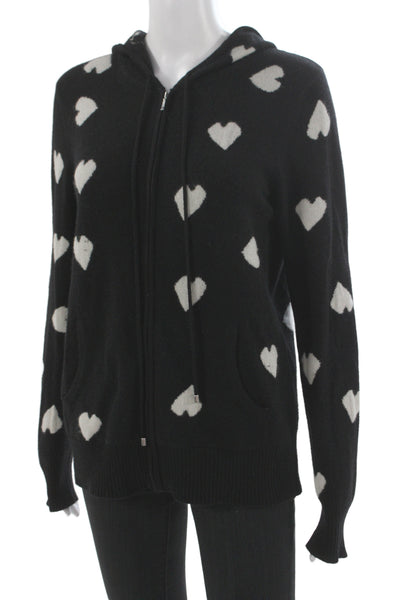 Ply Cashmere Women Full-zip Hoodie Black 100% Cashmere Drawstring Heart Size M