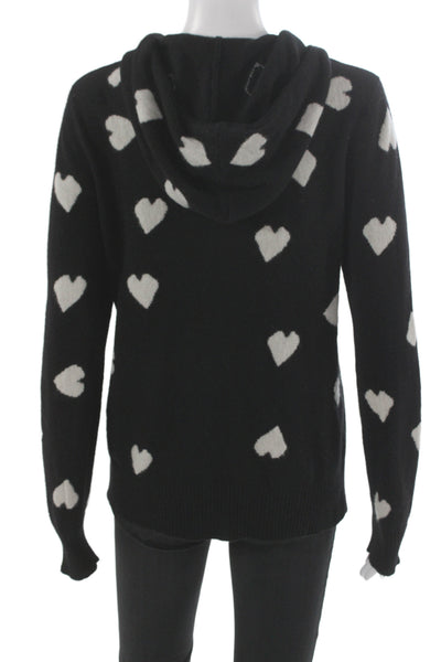 Ply Cashmere Women Full-zip Hoodie Black 100% Cashmere Drawstring Heart Size M