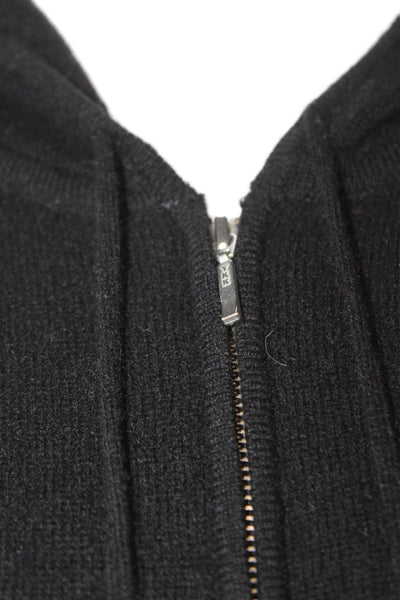 Ply Cashmere Women Full-zip Hoodie Black 100% Cashmere Drawstring Heart Size M