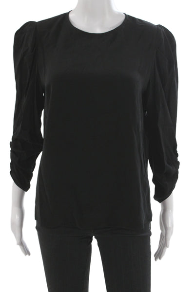 Allsaints Women Black Cupro Round Neck Long Sleeve Blouse Size M