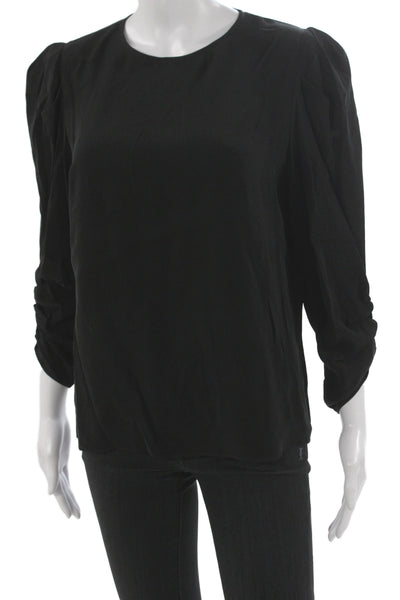 Allsaints Women Black Cupro Round Neck Long Sleeve Blouse Size M