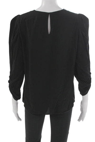 Allsaints Women Black Cupro Round Neck Long Sleeve Blouse Size M