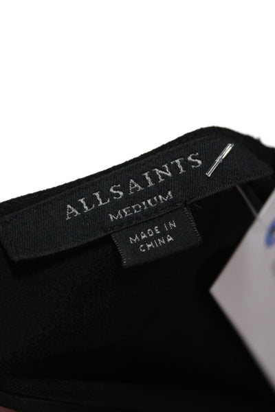 Allsaints Women Black Cupro Round Neck Long Sleeve Blouse Size M