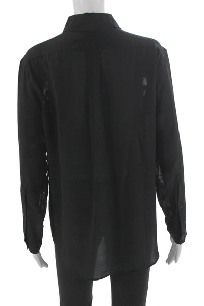 Allsaints Womens Black Lace Floral Collared Button Up Blouse Longsleeve Size 6
