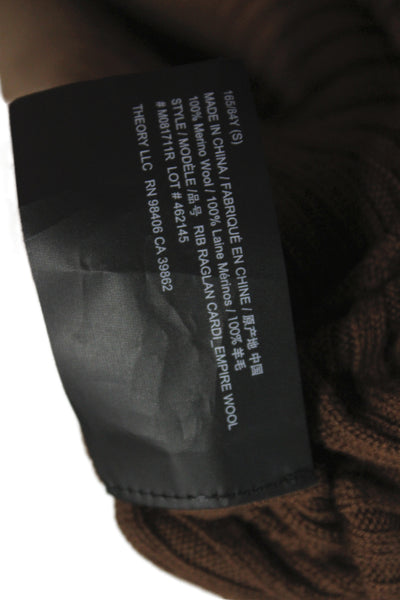 Theory Unisex Brown Merino Wool Long Sleeve Cardigan Sweater Size S