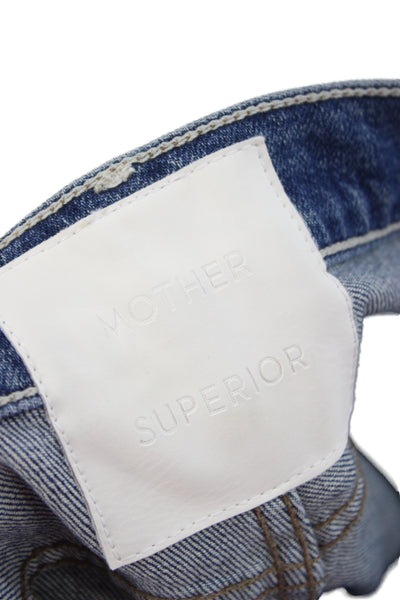 Mother Superior Unisex Straight Jeans Dark Blue High Rise 98% Cotton Size 28