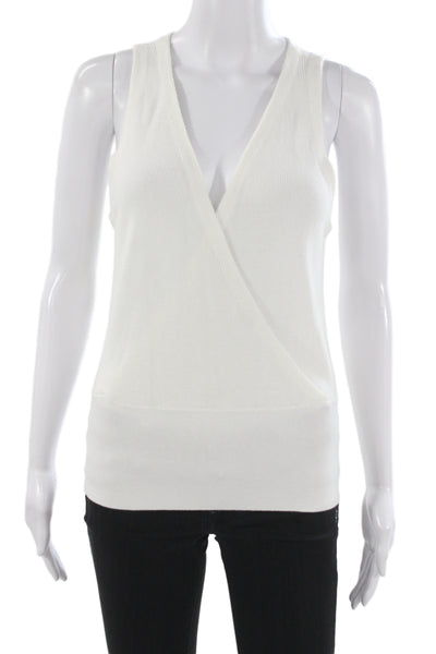 L'Agence Women Basic V-Neck Sleeveless Tank White Designer Size S