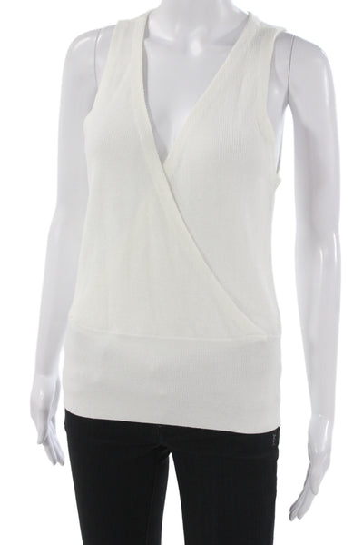 L'Agence Women Basic V-Neck Sleeveless Tank White Designer Size S