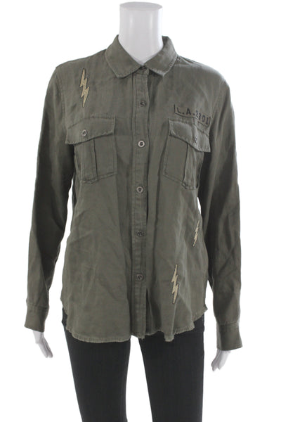 Rails Womens Military Jacket Green Tencel Linen Collared Size M