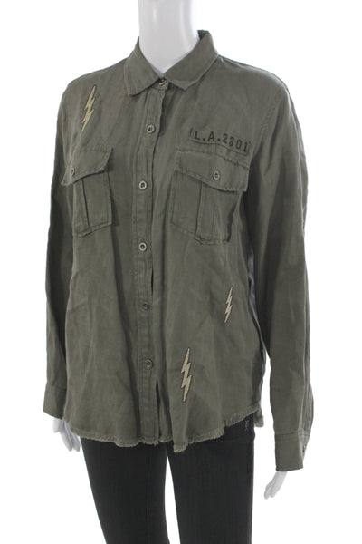 Rails Womens Military Jacket Green Tencel Linen Collared Size M