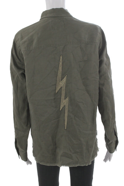 Rails Womens Military Jacket Green Tencel Linen Collared Size M
