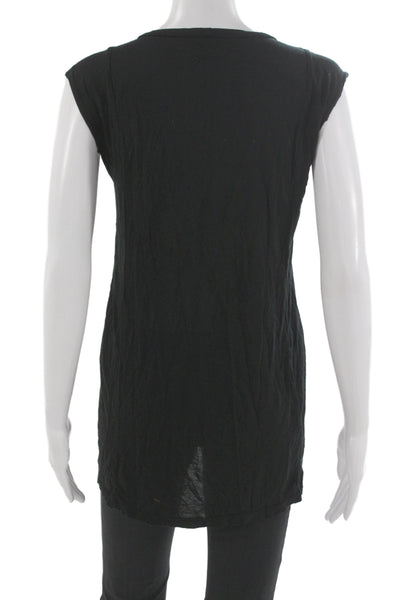 Lauren Moshi Women Black Micro Modal Graphic Tank Sleeveless Round Neck Size M