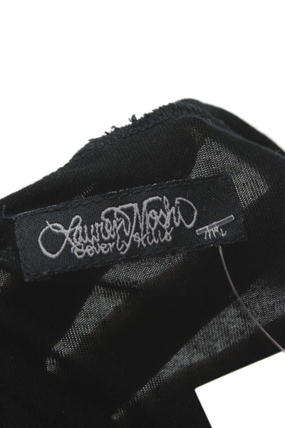 Lauren Moshi Women Black Micro Modal Graphic Tank Sleeveless Round Neck Size M
