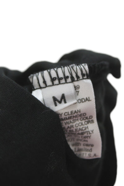Lauren Moshi Women Black Micro Modal Graphic Tank Sleeveless Round Neck Size M