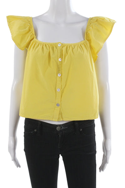 Nation Los Angeles Womens Cropped Button Up Blouse Yellow Cotton Size M