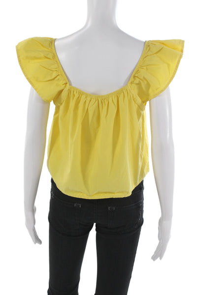 Nation Los Angeles Womens Cropped Button Up Blouse Yellow Cotton Size M