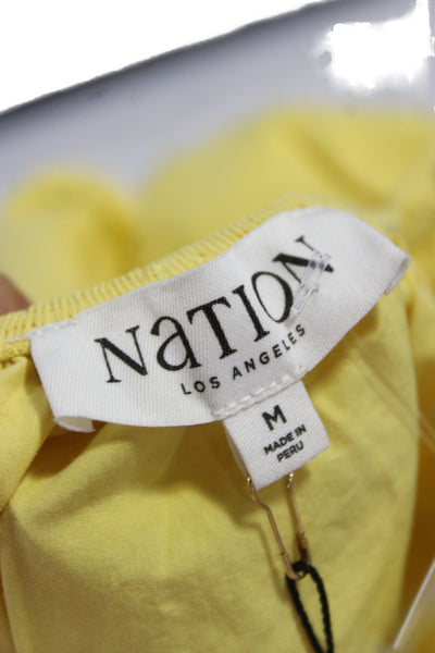 Nation Los Angeles Womens Cropped Button Up Blouse Yellow Cotton Size M